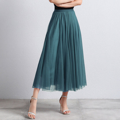 Slimming A- Line Skirt Mesh Half-length Long Dress