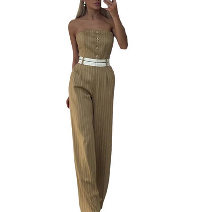 Off-Shoulder Striped Jumpsuit