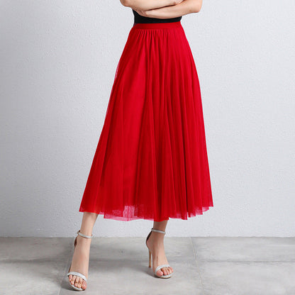 Slimming A- Line Skirt Mesh Half-length Long Dress