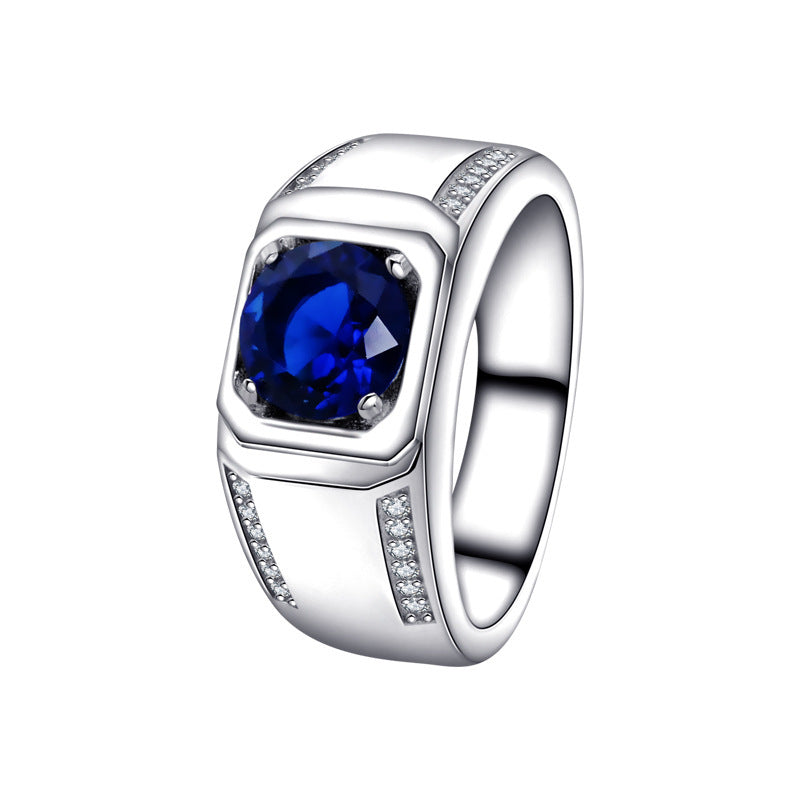 S925 Sterling Silver Blue Gemstone Women's Ring