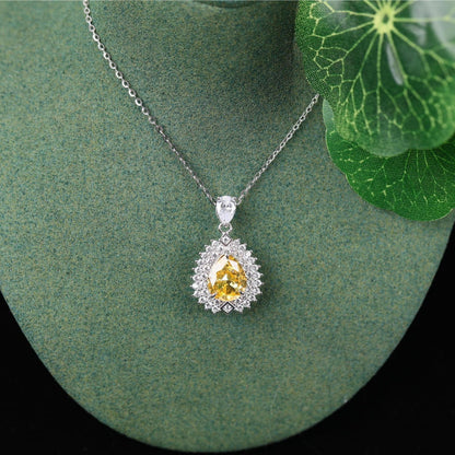 Yellow Diamond Pendant Silver Necklace