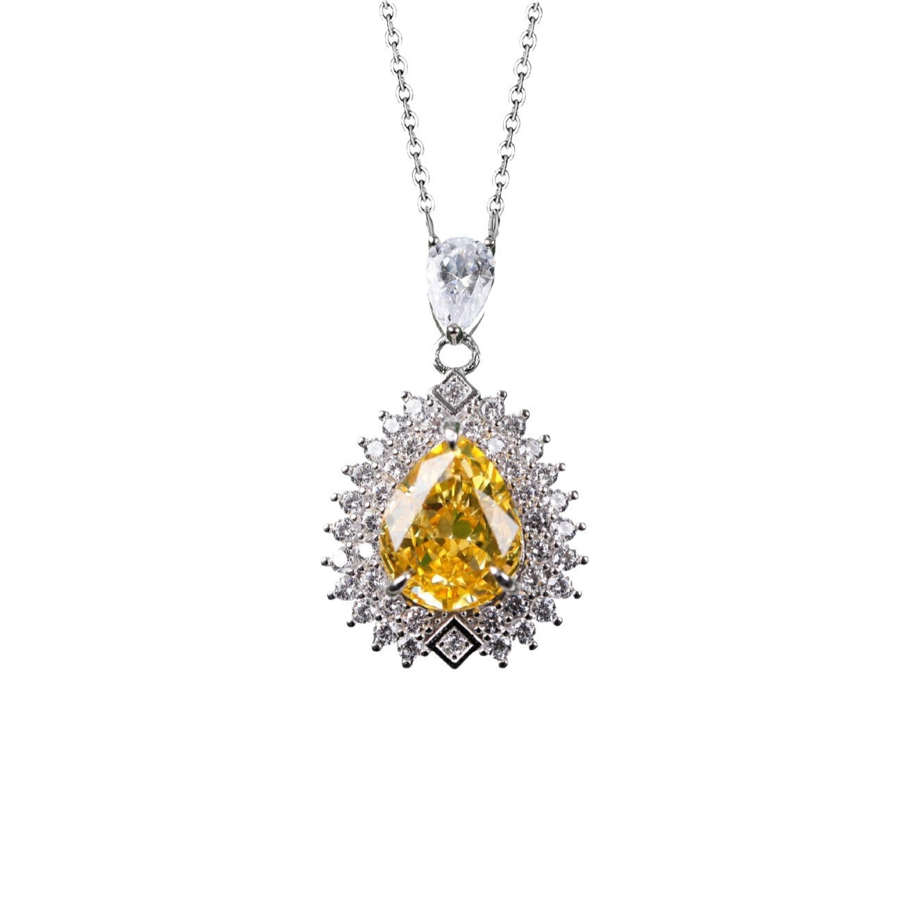 Yellow Diamond Pendant Silver Necklace