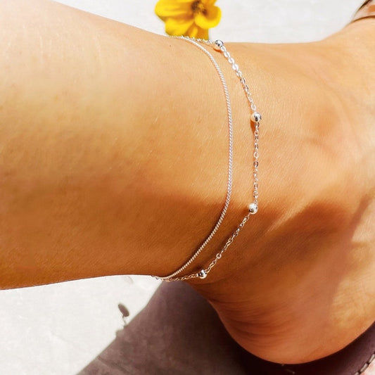 Light Luxury Double Layer Copper Bead Anklet