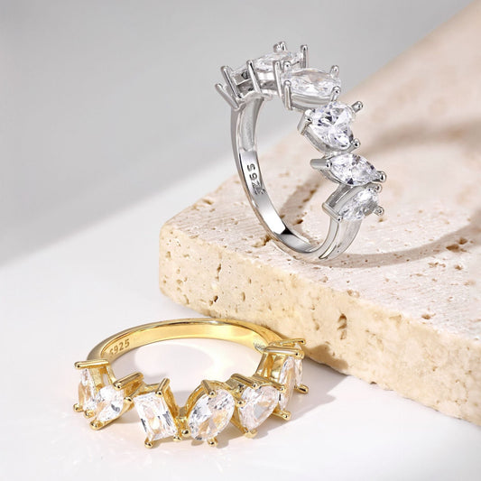 S925 Sterling Silver Geometric Zircon Ring