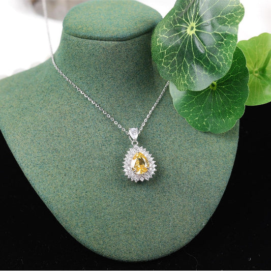 Yellow Diamond Pendant Silver Necklace