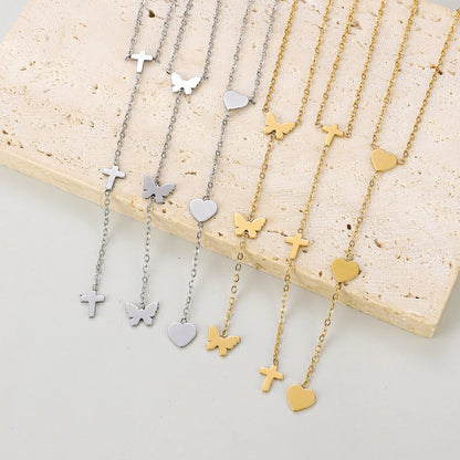 Titanium Steel Stainless Steel Necklace Female Cross Heart