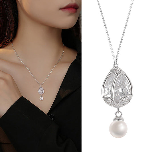 Non-fading Zircon Pearl Drop Necklace