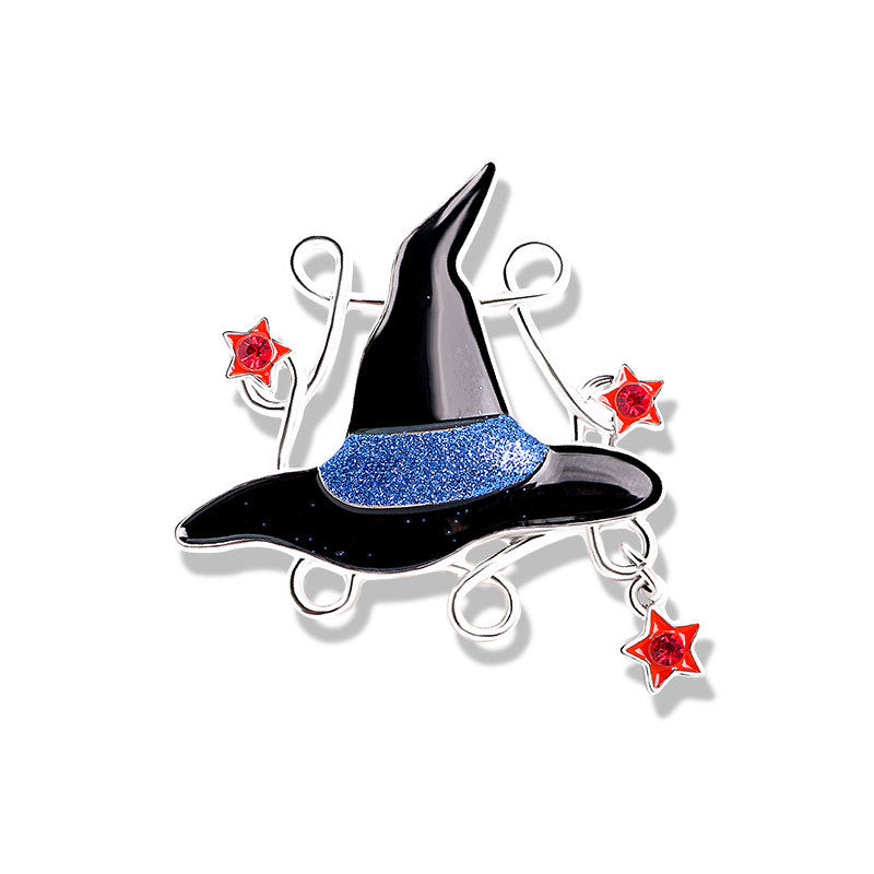 Halloween Cartoon Pumpkin Head Broom Brooch