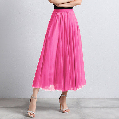 Slimming A- Line Skirt Mesh Half-length Long Dress