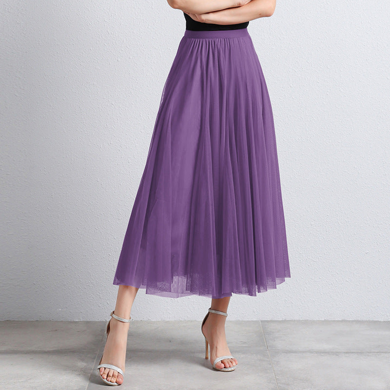 Slimming A- Line Skirt Mesh Half-length Long Dress