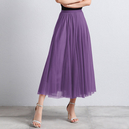 Slimming A- Line Skirt Mesh Half-length Long Dress