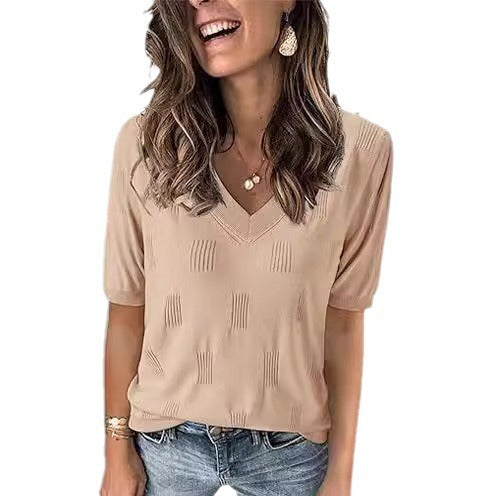 European And American V-neck Summer Knitwear Short Sleeve Top