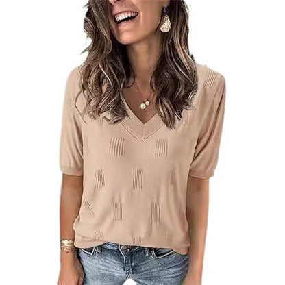 European And American V-neck Summer Knitwear Short Sleeve Top