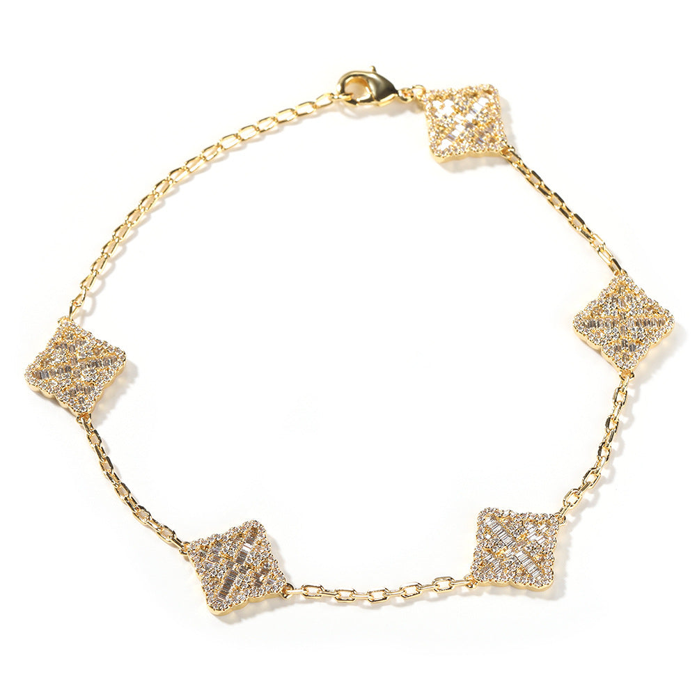 Four-Leaf Clover Copper Diamond Bracelet
