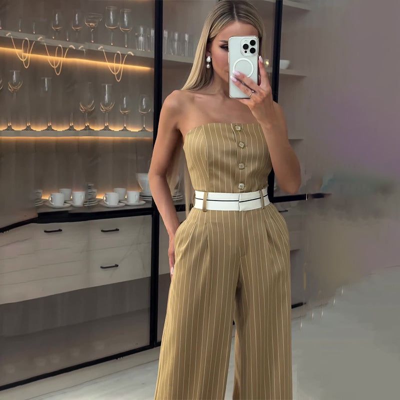 Off-Shoulder Striped Jumpsuit