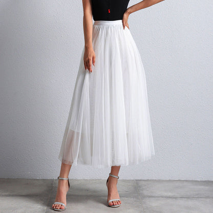 Slimming A- Line Skirt Mesh Half-length Long Dress