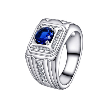 S925 Sterling Silver Blue Gemstone Women's Ring