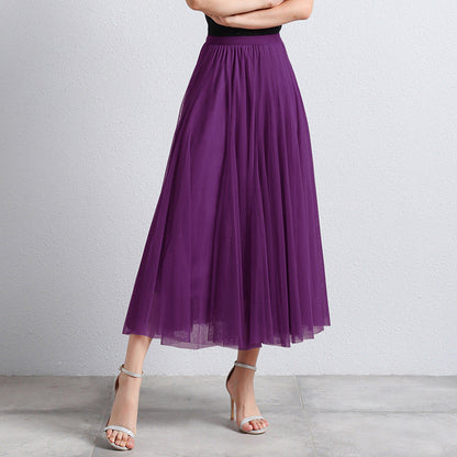 Slimming A- Line Skirt Mesh Half-length Long Dress