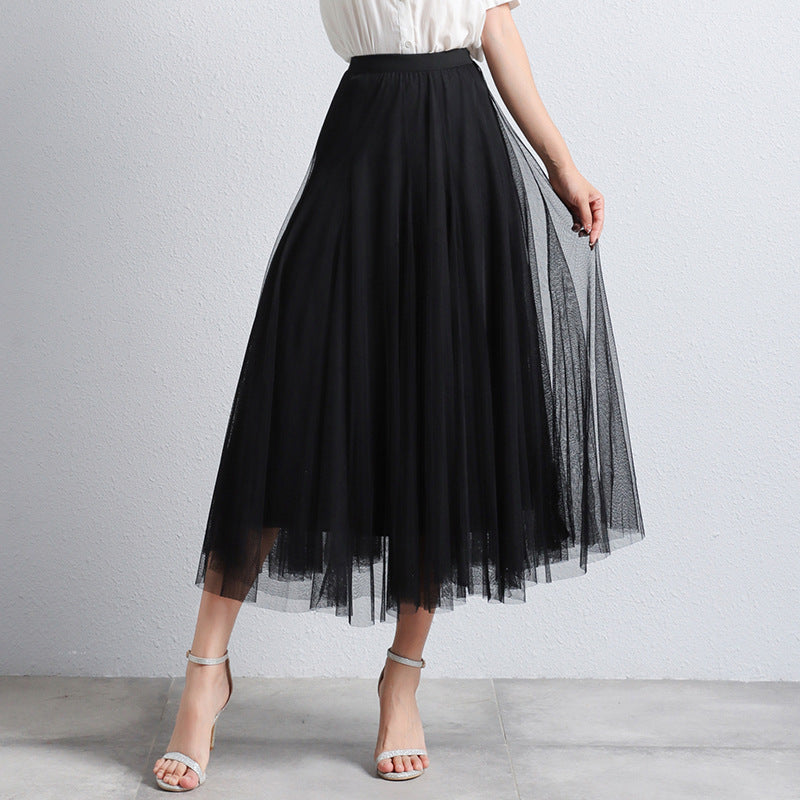 Slimming A- Line Skirt Mesh Half-length Long Dress