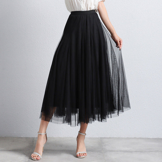 Slimming A- Line Skirt Mesh Half-length Long Dress