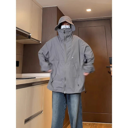 Gray Hooded Sun-proof Top Outdoor Ice Silk Three-in-one Outdoor Jacket Coat