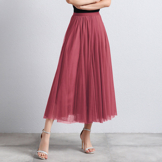 Slimming A- Line Skirt Mesh Half-length Long Dress