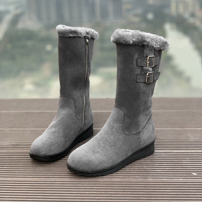 Fleece-lined Mid-calf Wedge Heel Martin Boots
