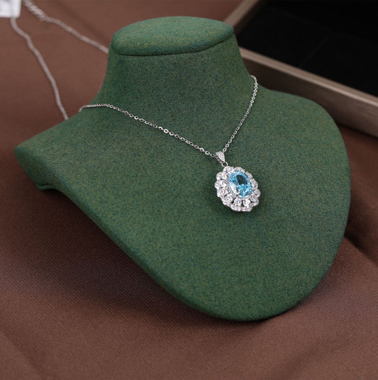 Ice Flower Blue Elegant Cool 925 Silver Accessories Clavicle Chain