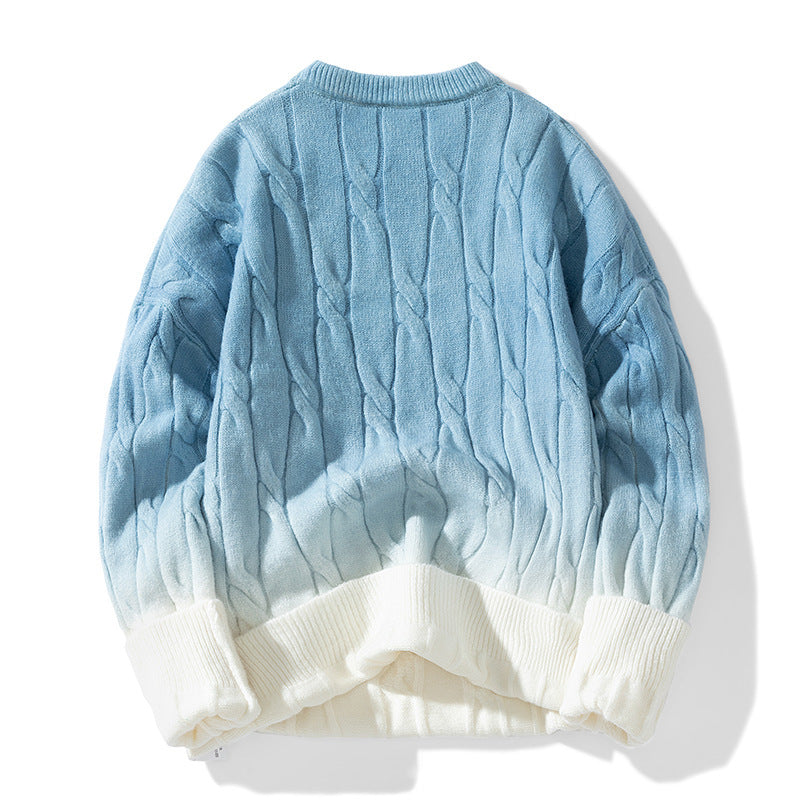 Idle Style Winter Gradient Contrast Round Neck Thickened Men's Sweater