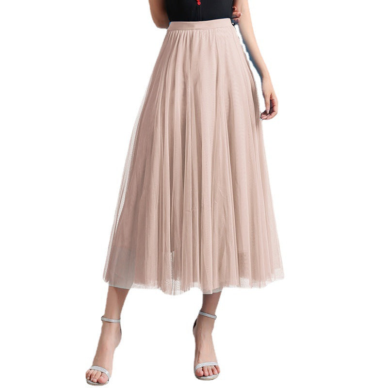 Slimming A- Line Skirt Mesh Half-length Long Dress