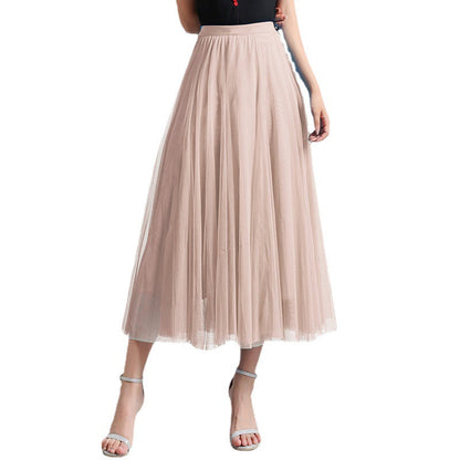 Slimming A- Line Skirt Mesh Half-length Long Dress