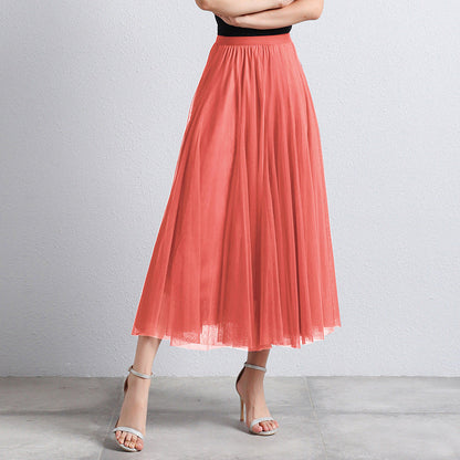Slimming A- Line Skirt Mesh Half-length Long Dress