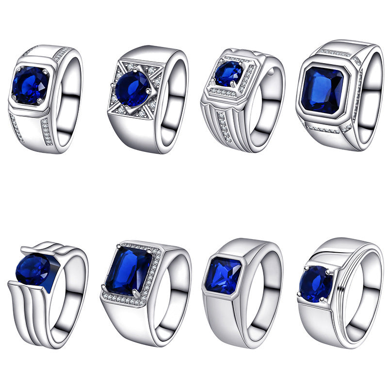 S925 Sterling Silver Blue Gemstone Women's Ring