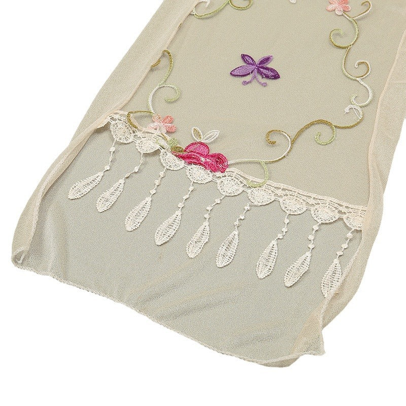 Double-layer Embroidery Flower Scarf Female Tassel