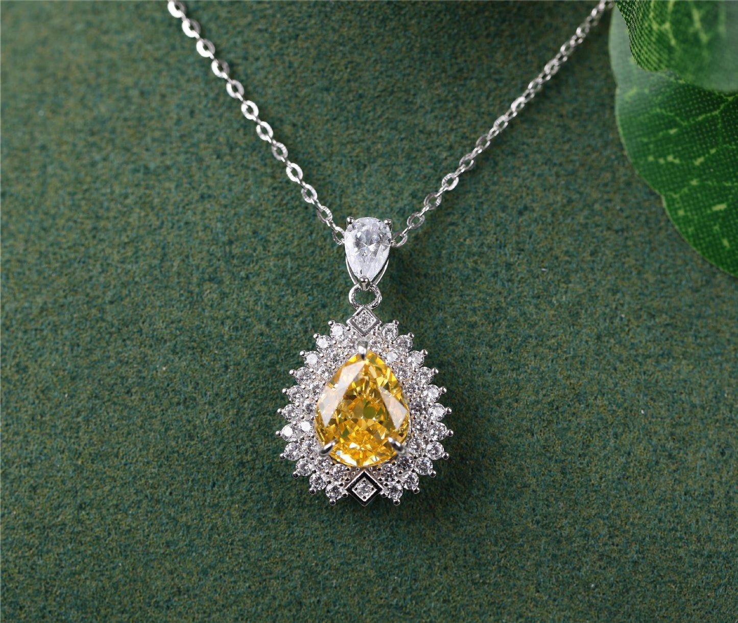 Yellow Diamond Pendant Silver Necklace