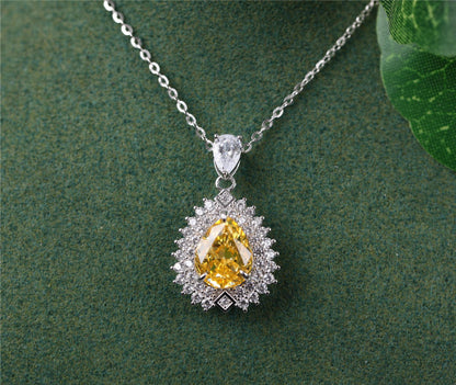 Yellow Diamond Pendant Silver Necklace