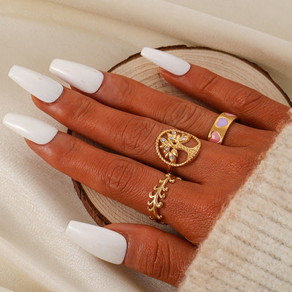 Gold Stainless Steel Heart-shaped Ring Suit