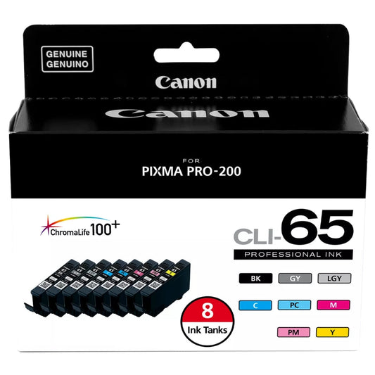 New, Pre-Owned - Canon CLI-65 High Yield Black and Multi-Colors Ink Cartridge, 8 Packs