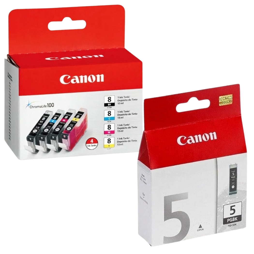 New, Pre-Owned - Canon PGI-5 Black / CLI-8 Black, Colors 5-Pack Ink Cartridges