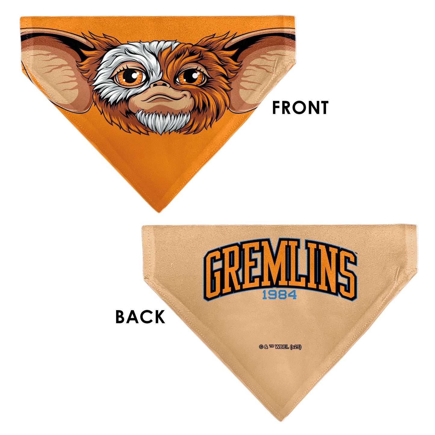 Pet Bandana - Gizmo Face and GREMLINS 1984 Varsity Text Beige/Blue/Yellow