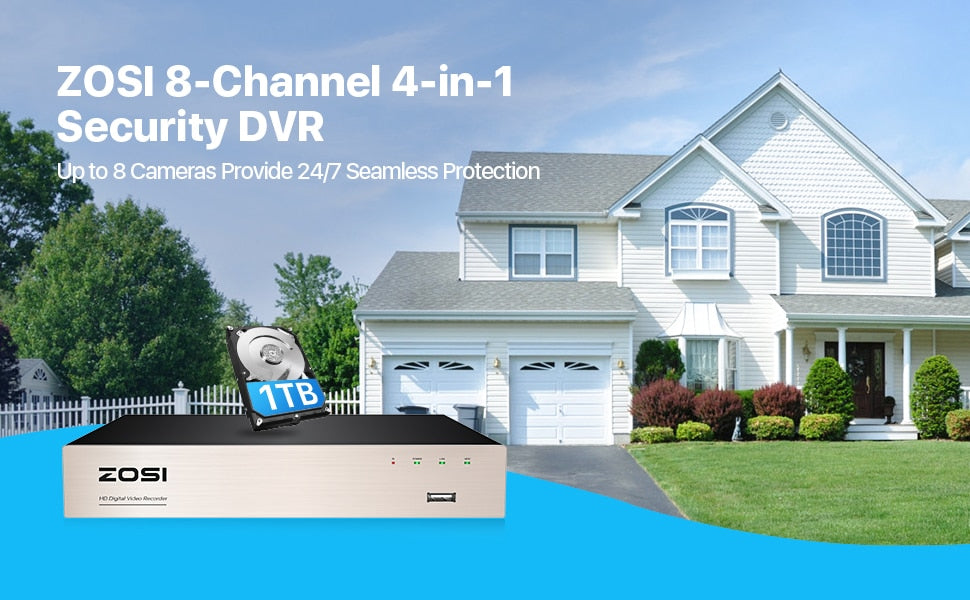 ZOSI 8 Channel  H.265+ TVI 4-IN-1 DVR 1080p Security CCTV DVR 8CH Mini Hybrid HDMI DVR Support Analog/AHD/TVI/CVI Camera