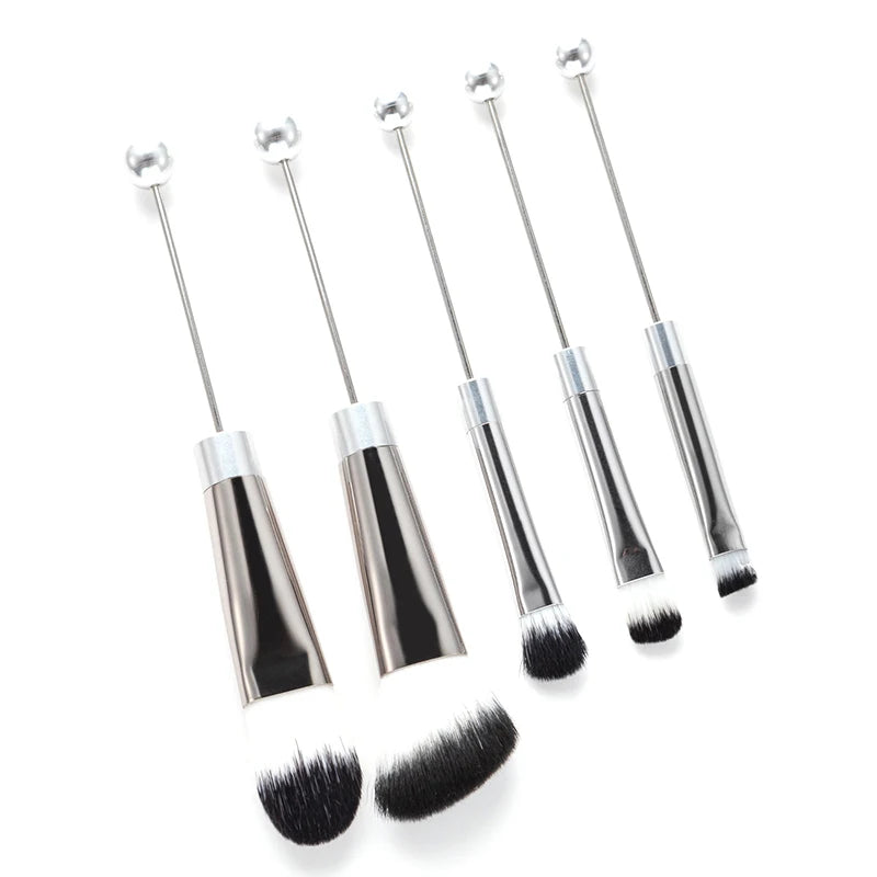 5Pcs Beaded Eyeshadow Brush Diy Beaded Cosmetic Brush Make Up Brushes Tool Kit Metal Handle Durable Eye Makeup Brushes