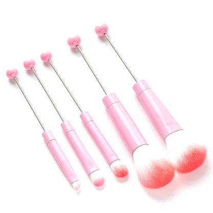 5Pcs Beaded Eyeshadow Brush Diy Beaded Cosmetic Brush Make Up Brushes Tool Kit Metal Handle Durable Eye Makeup Brushes