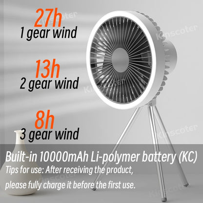10000mAh 4000mAh Camping Fan Rechargeable Desktop Portable Circulator Wireless Ceiling Electric Fan with Power Bank LED Lighting