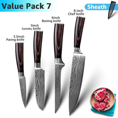 Premium 7CR17 High Carbon Stainless Steel Kitchen Knife Set - 10-Piece Damascus Drawing Gyuto, Cleaver, Slicer, Santoku, Chef Knives Collection
