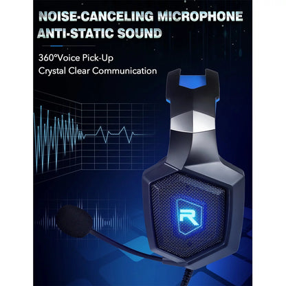 Over-Ear Gaming Headphones with Microphone & LED Light for PS4, Xbox One, PS5, Sega Dreamcast, PC, and PS2 - Noise-Canceling Gaming Headset