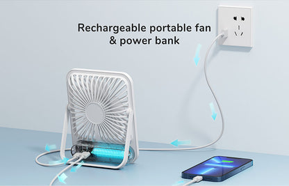Ultra Quiet Portable Small Desk Fan - USB Rechargeable Cooling Fan with 4 Speeds and Powerful Wind - Ideal for Offices