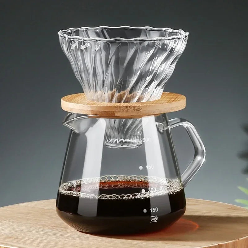 Pour Over Coffee Maker Set Glass Carafe Coffee with Glass Coffee Filter Drip Coffee Maker Set for Home or Office 600ml 300ml