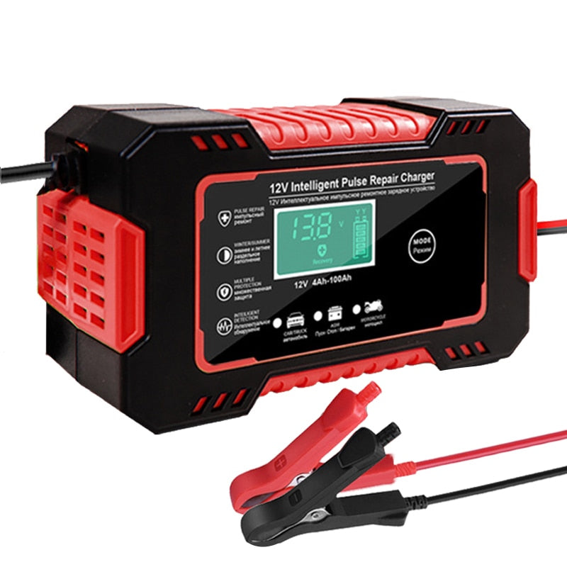 Smart 12V Battery Charger: Full Automatic Digital Display, Power Pulse Repair, Wet/Dry Lead Acid