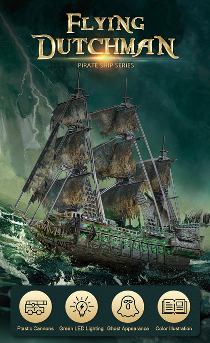 CubicFun 3D Puzzles Green LED Flying Dutchman Pirate Ship Model 360 Pieces Kits Lighting Building Ghost Sailboat Gifts for Adult